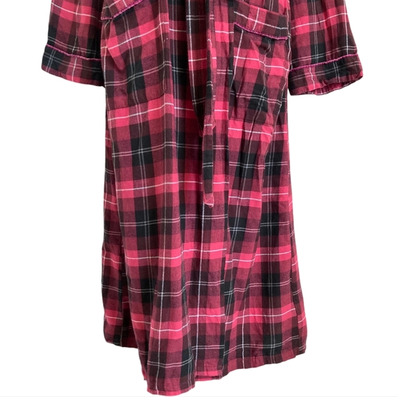 SOLD Eileen West plaid tartan black Pink Christmas long Robe cotton Classic L - Picture 5 of 17